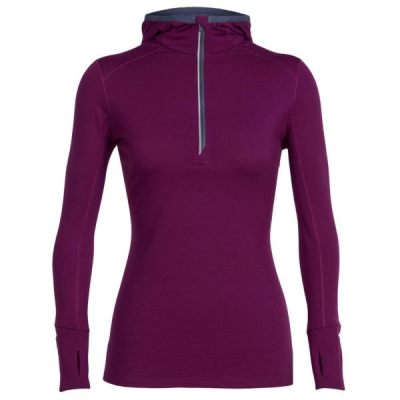 Fleece Icebreaker Rush Manga Larga Half Zip Hood Mujer Fucsia - Chile GZE873094